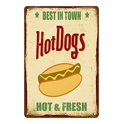 Hot Dogs Vintage Style Metal Sign Iron Painting for Indoor & Outdoor Home Bar Coffee Kitchen Wall Decor 8 X 12 Inch