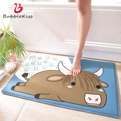 Bubble Kiss Cartoon Cute Little Cow Pattern Rug Home Entrance Door Mat Bathroom Anti Slip Carpet Fashion Absorbent Foot Mat