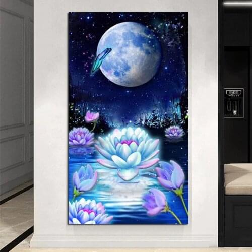 Neon Butterflies With Lotus Diamond Painting White Lotus Flowers 5D Diy Diamond Embroidery Full Square Round DrillZP-4814