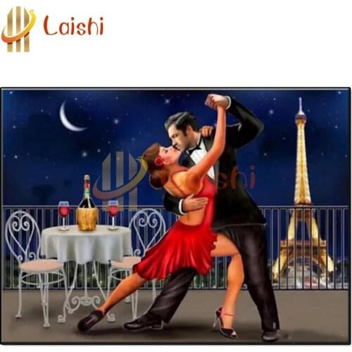 New Year Gift Couple dancing under the Eiffel Tower Diamond Painting DIY 5D Full Square round Diamond Embroidery Diamond Mosaic