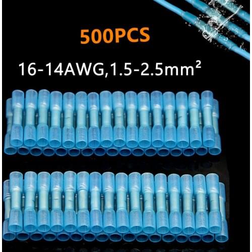 500PCS Electrical Cable Crimp Terminals 16-14 AWG Heat Shrink Butt Connectors Insulated Waterproof Crimping Terminals