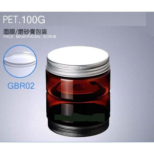 Wholesale 300pcs/lot Capacity 100g 100ml Empty PET Brown Cream Jar with Aluminum Lids For Cosmetic Packaging