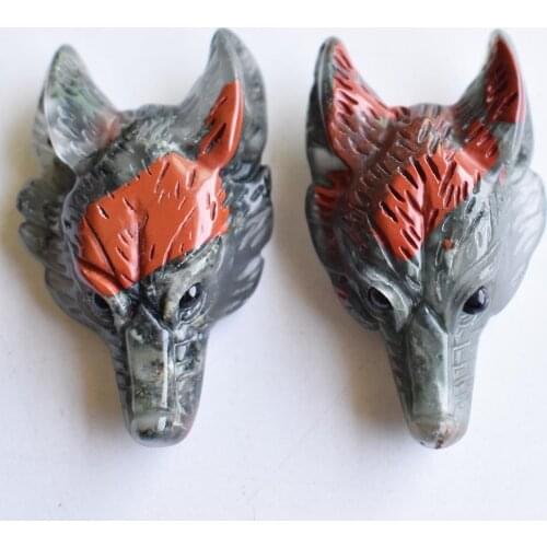 Wholesale 2pcs/lot Fashion good quality natural Bloodstone stone Carved Wolf Head shape Pendants for Necklace jewelry making