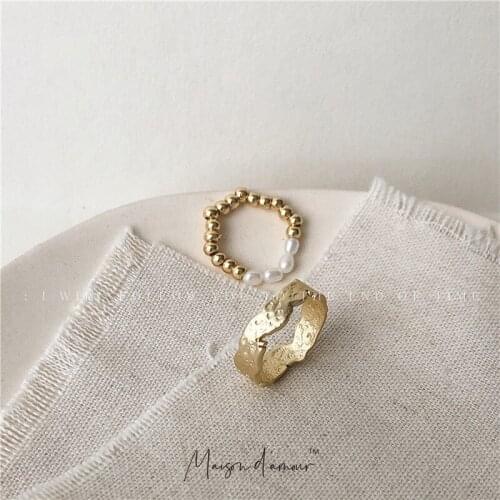 Wholesale Vintage Retro French Style Real Gold Plating Freshwater Pearls Women Luxury Ring Jewelry