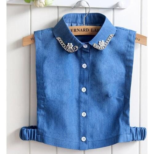 Sitonjwly Cotton Womens Denim Fake Collar Female Detachable Collar False Collar Lapel Blouse Top Sweater Neckwear Accessories