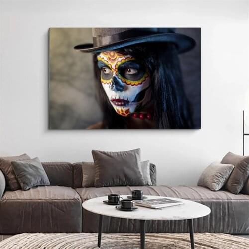 Modern Black Skull Tattoo Girl Canvas Painting Posters and Prints Wall Art Pictures for Living Room Home Bedroom Decor Cuadros