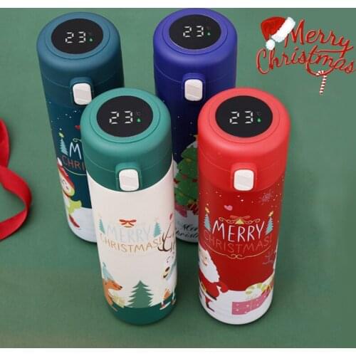 500ML Christmas Style Smart Thermos Water Bottle Led Digital Temperature Stainless Steel Coffee Thermal Mugs Insulation Cups