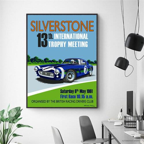 Silverstone International Meeting Race Car Vintag Poster Print On Canvas Painting Home Decor Wall Picture For Living Room