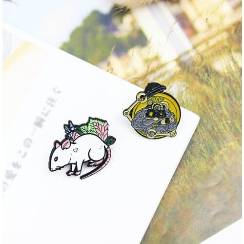 Yellow mechanical old man Lapel Pin Cartoon white mouse Enamel Brooch Plant grass fun animals brooches Robot badge gifts
