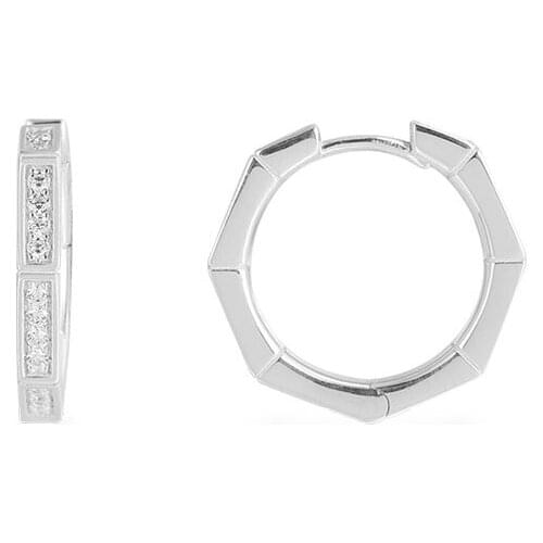 SLJELY Luxury Brand 925 Sterling Silver Geometric Octagonal Hoop Earrings Micro Cubic Zirconia Stone Women Fashion Party Jewelry