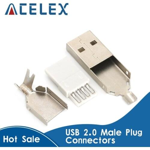 5set USB 2.0 Type A Welding Type Male Plug Connectors usb-A Tail Socket 3 in 1 DIY Adapter