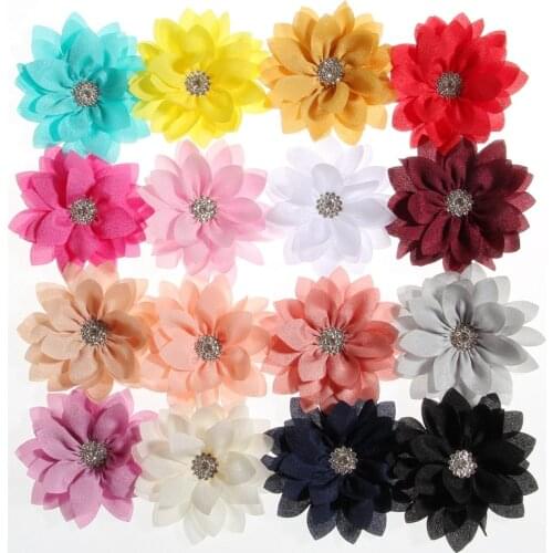 10PCS 8.5CM 3.4inch Newborn Lotus Leaf Flowers With Rhinestone For Headbands Artificial Fabric Flower For Hair Accessories