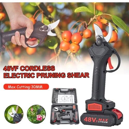 48VF Electric Pruning Shear Cordless Secateurs Fruit Tree Bonsai Branch Cutter Scissor Garden Power Tool with Lithium Battery