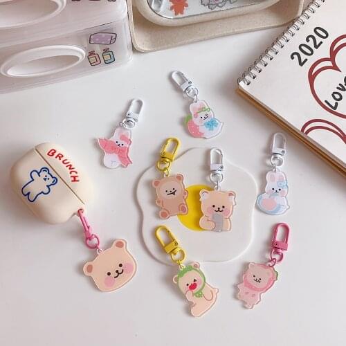 Cute Little Bear Keyring Acrylic Lovely Bunny Pendant Keychain Jewelry Women Girl Car Bag Key Chains Kids Toy Keyfob Gift