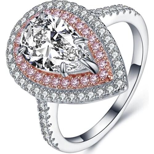 ANZIW Classic 925 Sterling Silver Double Halo Pear Cut Rings Wedding Engagement Bridal Rings For Women Party Lover Rings Jewelry