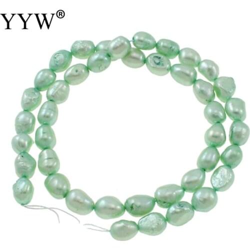 High Quality Rice Shape Punch Loose Beads Green 7-8mm Freshwater Pearl Beads for DIY Elegant Necklace Bracelet Jewelry Making