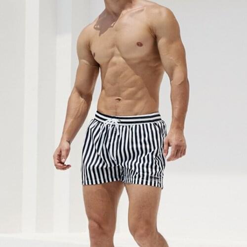 Des27 Summer Vacation Men Beach Shorts sexy stripe swimwear Men Swimsuits Sunga Board Shorts Man Swim Trunks Boxers Shorts