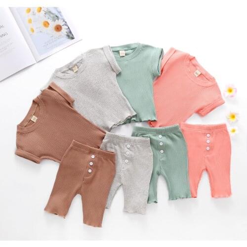 0-4Yrs Children Clothes Set Soft Kids Basic Tops Botton Pants 2Pcs Summer Girls Boys Clothing Outfts