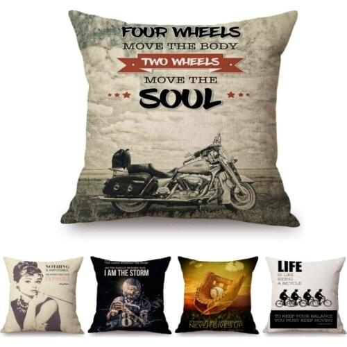 Life Motto Quotes Letter Print Home Decorative Sofa Throw Pillow Case Motorcycle Spirit Life Value Quotation Linen Cushion Cover
