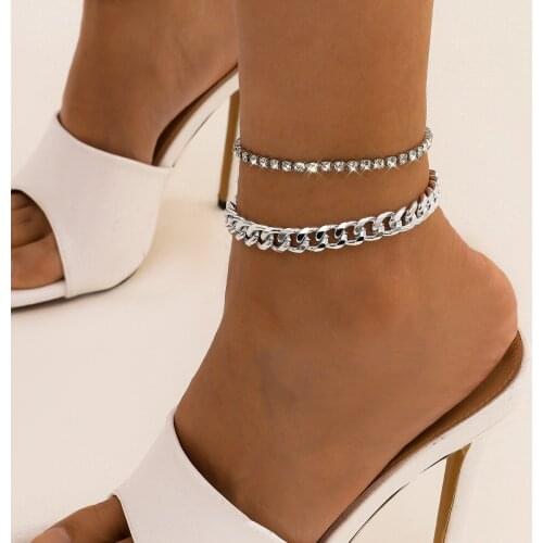 European and American Fashion Trend Simple Double Anklet for Women Personality Retro Claw Chain Anklet Set Jewelry Wholesale