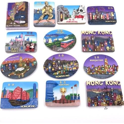 Hong Kong Victoria Harbour Bruce Lee Disneyland travel souvenir resin fridge Magnet Bauhinia Square mini fridge for skin care
