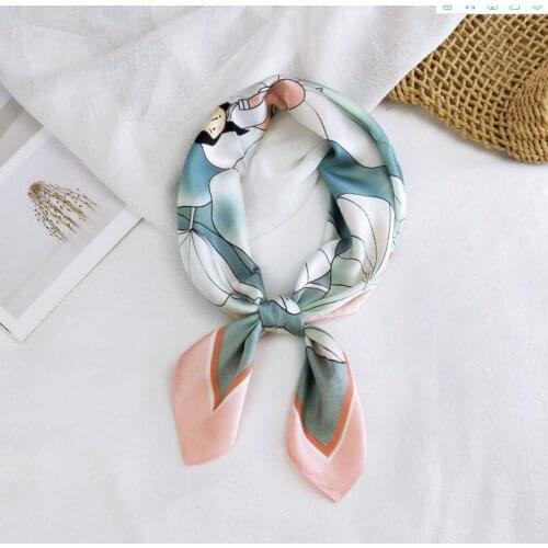 Summer Lotu Leaf Print Satin Silk Hairband Headband Headscarf Shawl Square Scarf for Women Neckerchief Female Hijab Foulard 2021