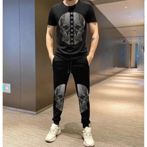 Hot sale Hip Hop tracksuit New Cotton Fashion MenS High Quality Rhinestone suits drop shipping