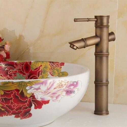 Hot and cold water basin faucet+80cm tube , bathroom washbasin faucet antique above counter basin lift faucet brass