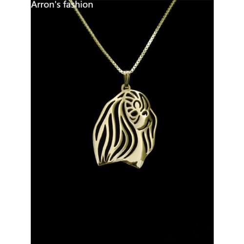 Trendy Long haired Pekingese pet pendant necklace women gold silver dog jewelry