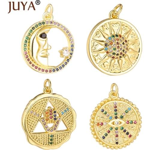 JUYA Fashion Gold Color Charm Pendants Women Necklace Pendants Jewelry Making Evil Eye Moon Delicate CZ Charms Supplies