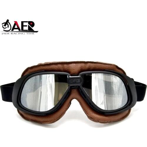 JAER 100% Helmet Goggles with Silver Lens Motorcycle Goggle Vintage Pilot Biker Leather for Motorcycle Bike ATV Goggle 5 Colors