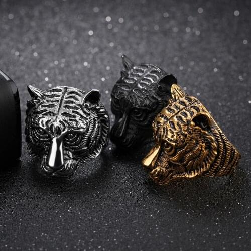 Ring men fashion Tiger gold ring black Gothic Men Steel Retro men dainty Stainless Steel accessories steam punk men ring jewelry