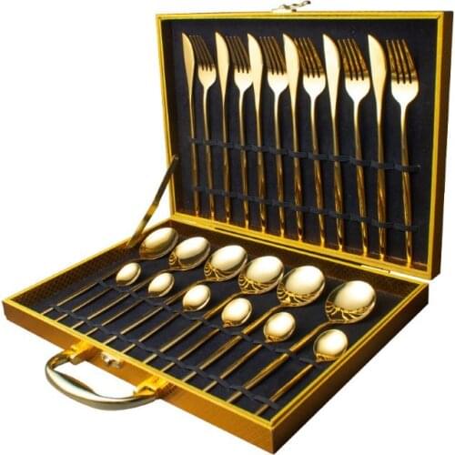 24 Pieces Of Kitchen Tableware Boxed Gold-plated Stainless Steel Cutlery And Spoon Combination Gift Set