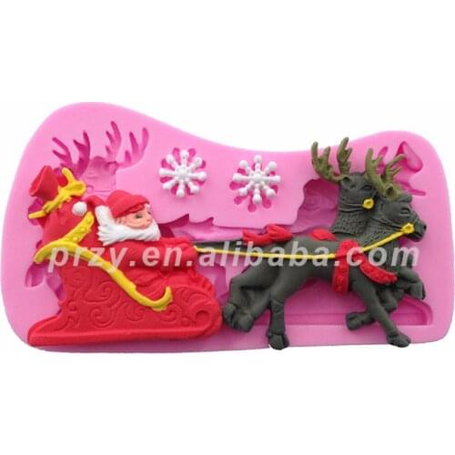 New Year Christmas Silicone Fondant Mold for Cake Decorations Santa Claus with Elk Sleigh Chocolate Molds Silica Gel Moulds PRZY
