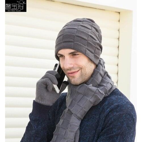 Europe and the United States autumn and winter fashion knitting three piece set of solid color warm cover Wool Hat Scarf Glove S