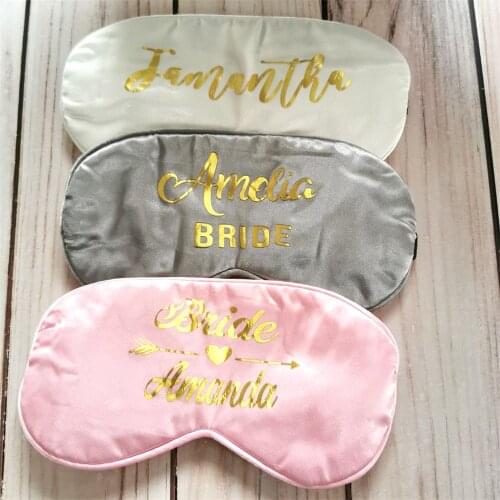 Personalized Bridesmaid Sleeping Eye Masks Custom Name Bride Satin Silk Eye Patch Bachelorette Hen Party Favor Wedding Gifts