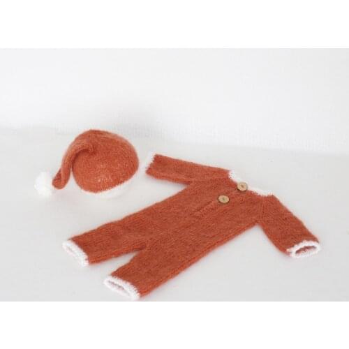 Pajamas Newborn Mohair Footed Romper with Fox hat Baby Photography Overall Outfit Onesie
