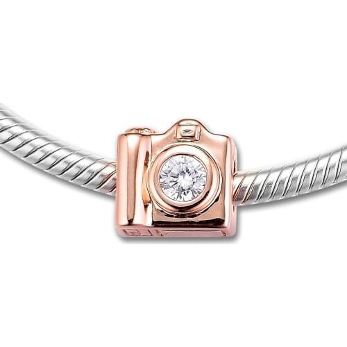 Fits for Pandora Charms Bracelets Sentimental Snapshots Rose Beads with Clear CZ 100% 925 Sterling Silver Jewelry Free Shipping