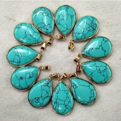2018 New good quality stone gold side water drop pendants 20x30mm charms for jewelry making 12pcs/lot wholesale free