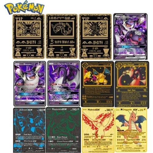 Pokemon Metal Gold English Cards Gx Battle Game Toys Blastoise Dragonite Charizard Action Figures Collection Toys In Stock