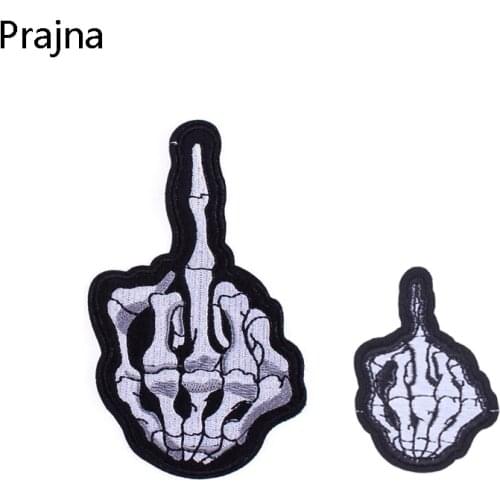 Prajna Middle Finger Skull Patch Punk Rock Patch Jacket Stripe On Clothes Sew On Iron On Biker Embroidered Patches For Clothing