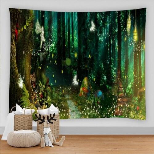 Psychedelic Forest Tapestry Wall Hanging Cartoon Fantasy landscape Beach Wall Tapestry Backdrop Wall Cloth Carpet Tapestries