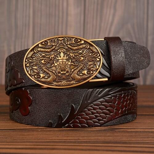 Hot Brand New Dragon Designer Automatic Buckle Belt Men Genuine Leather Man Ratchet Belt Vintage Luxury Real Leather Men Belts