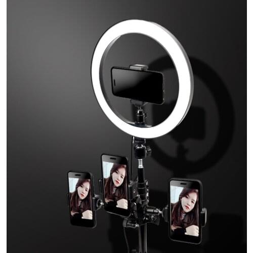 Dimmable 26cm LED Ring Light Photography Studio Camera Photo Phone Video Light Lamp With Tripod Multiple Mobile Phone Holders