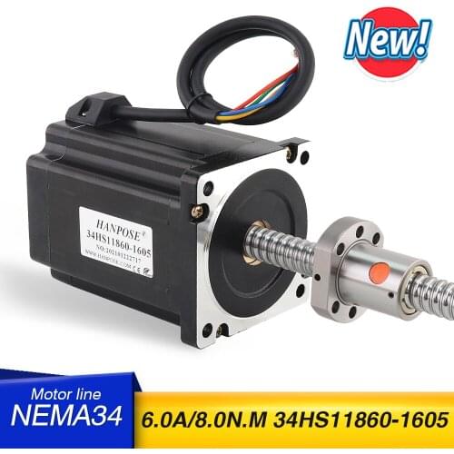 Ballscrew nema34 stepper motor 34HS11860-SFU1605 ball screw torque 8N.M 6.0A 100 200mm 300mm for 3D Printer CNC milling machine