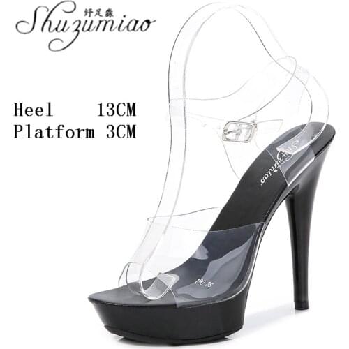 Performance Shoes Sexy Transparent Super High Heel Sandals Thin Heel 13cm Pole Dance Nightclub Catwalk Large Size Womens Shoes