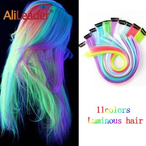 Alileader 11 Pcs/Pack 1 Clip Hair Colorful Hair Extension Fluorescence Fake Hair Heat Resistant Fiber Synthetic Hair Extension