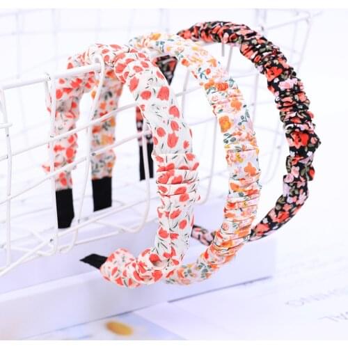 Flower Print Headband Bezel Turban Pleated for Women Elastic Hairband Girls Hair Accessories Head Hoop Hair Jewelry Bow Headwear