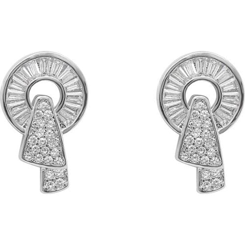 2018 Luxury Round Fashion Wedding Engagement Stud Earrings for women Inlay Hollow Silver color Vintage Earring Jewelry