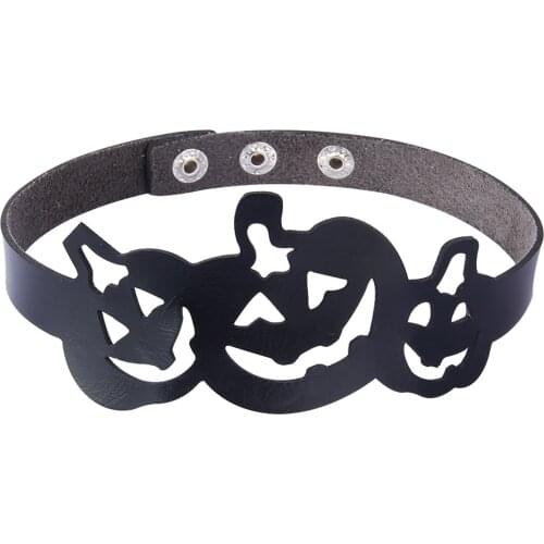 BONISKISS Vintage Punk Gothic Choker Collar Halloween Hollow Pumpkin Women Leather Collar Adjustable Choker Necklace For Women